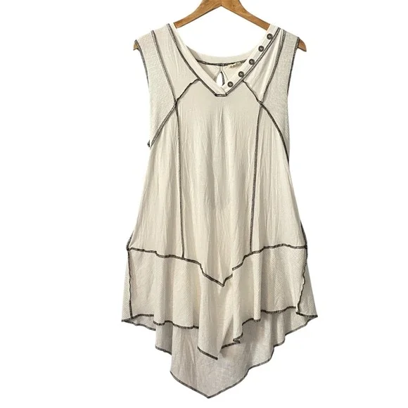 POL White Sleeveless Deconstructed Tunic Top Exposed Stitching Sharkbite L - Picture 1 of 11